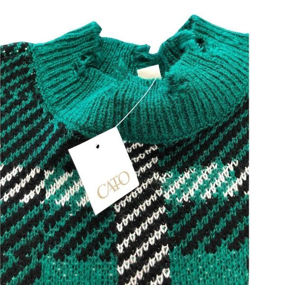 8461 NWT distressed green plaid oversized sweater sz 22 24 - Picture 3 of 6